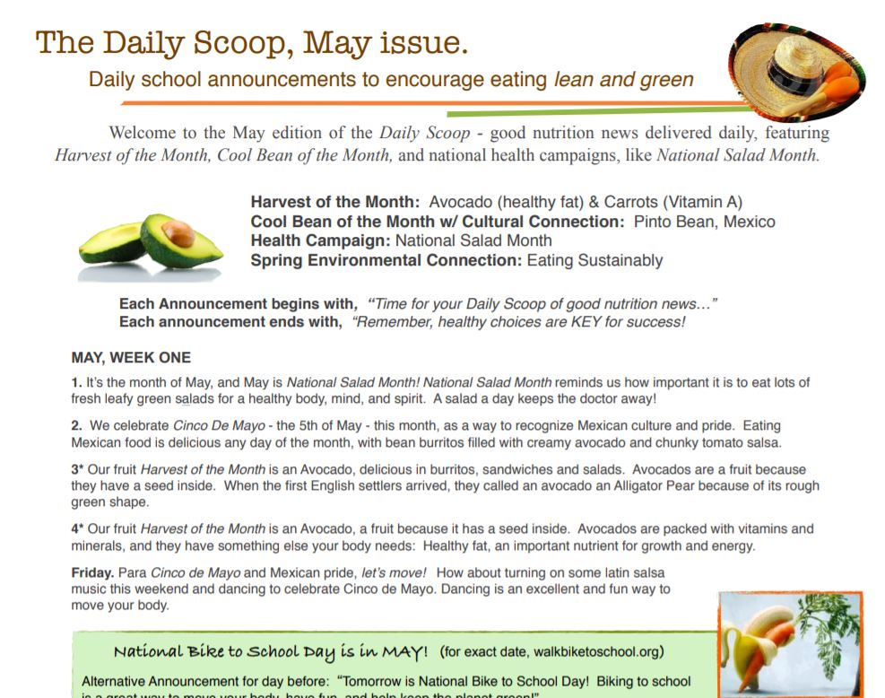 a newsletter for teaching students about nutrition 